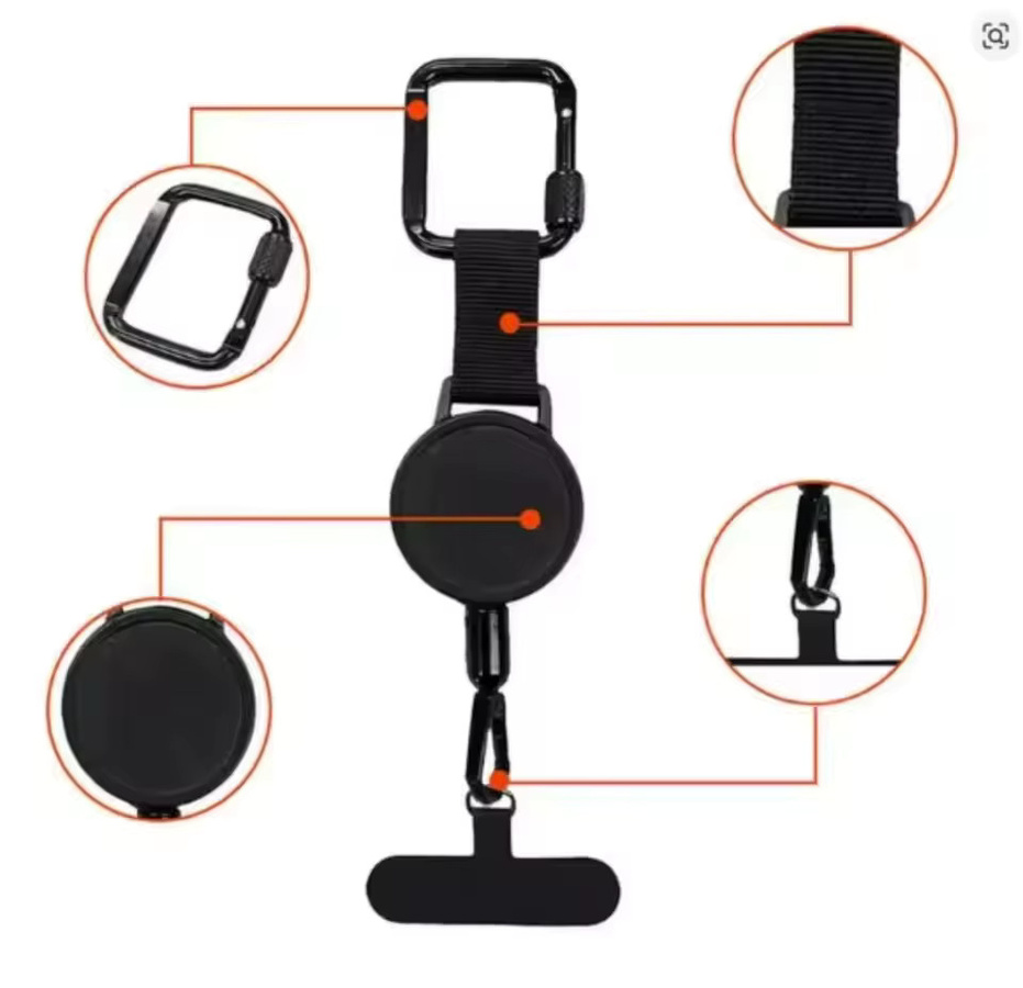Xyun Anti-Diebstahl-Telefonhalter mit einziehbarem Lanyard und Karabiner in Schwarz - Bild 5
