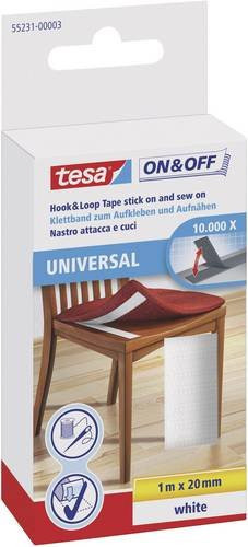TESA On & Off 55231-03-00 Klettband zum Aufkleben und Aufnähen, Weiß, Länge: 1000 mm, Breite: 20 mm - Bild 1
