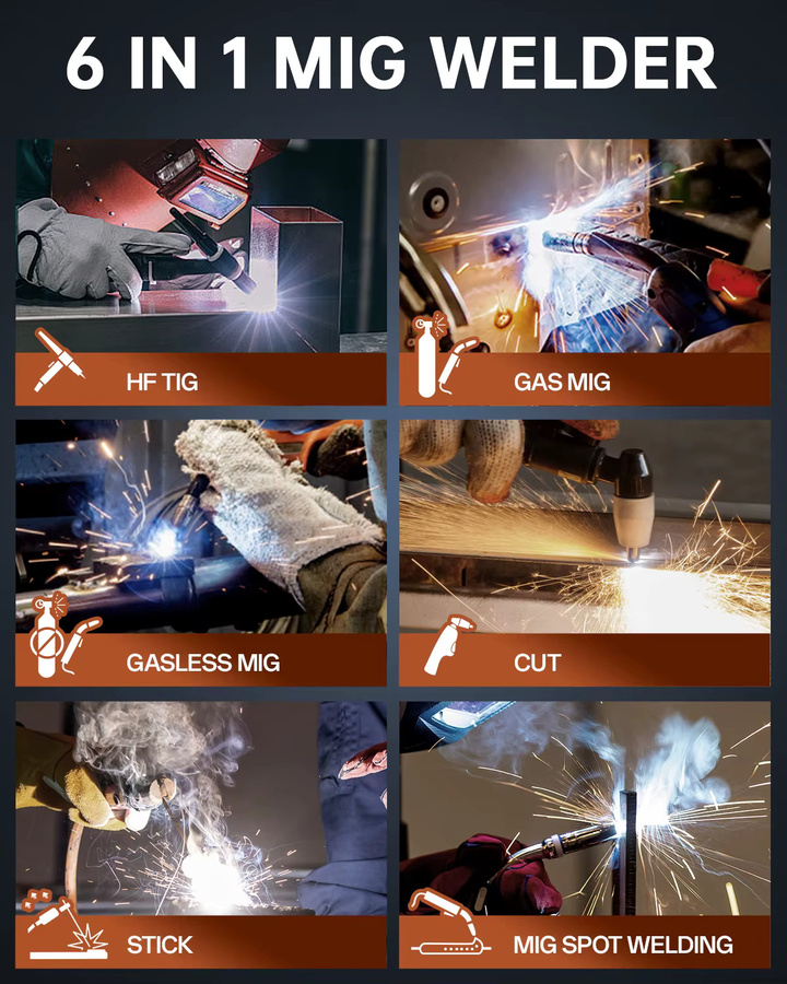 HITBOX HBMC270 6-in-1 Multiprozess-Schweißgerät mit MIG, TIG, MMA, Plasmaschneiden und Punktschweißen, tragbares Inverter-Schweißgerät für Aluminium, 220V - Bild 4