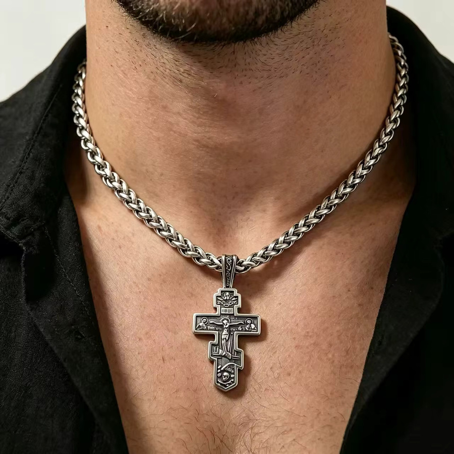 HNSP Halskette mit Jesus-Kreuz-Anhänger, 316L-Edelstahl, Silber, Herren - Bild 4