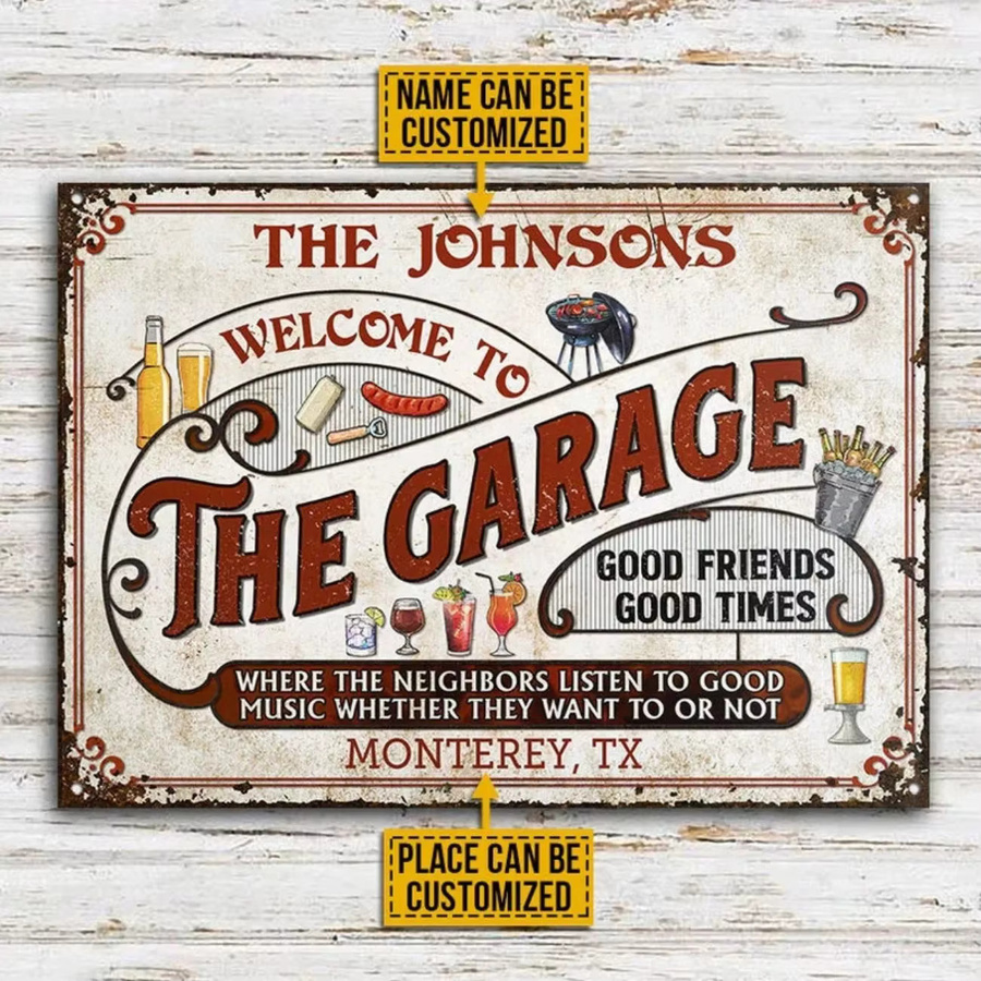 Personalisiertes Vintage-Garagenschild aus Metall von Hello Young in Weiß und Multicolour für die Man Cave oder Outdoor-Bar - Bild 3