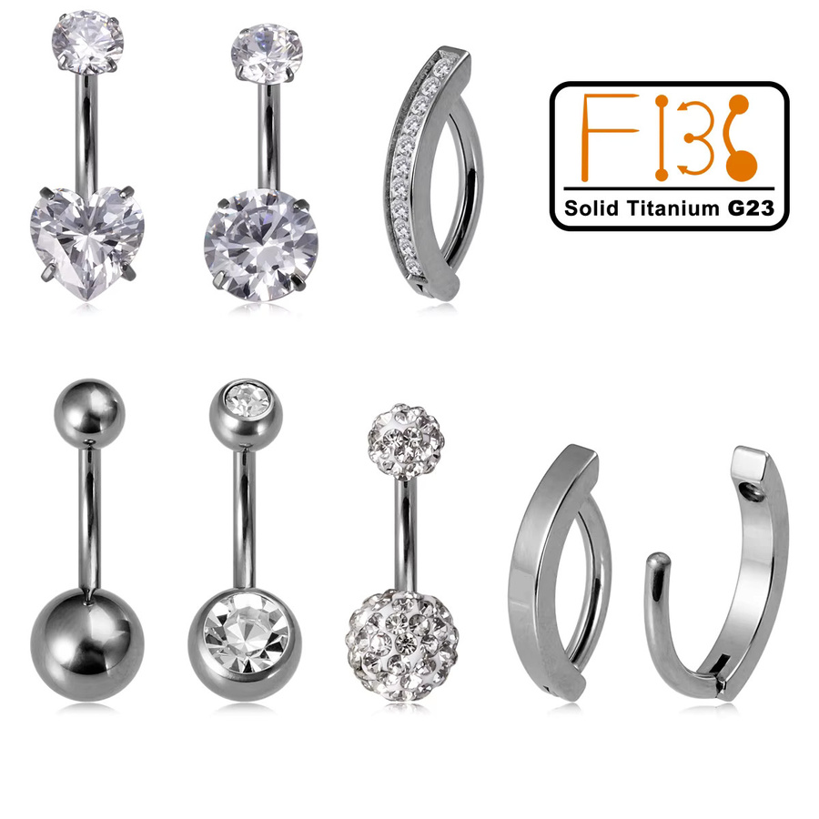 HONGTU BOBY JEWELRY Bauchnabelring, Titan, Zirkonia, Silber, Herz - Bild 2