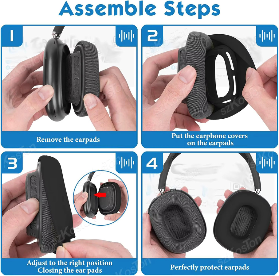 Schutzhülle für Apple AirPods Max Ohrpolster aus weichem Silikon, schweißfest und waschbar, in Blau oder Schwarz - Bild 5
