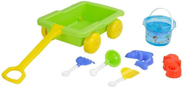 Pilsan Sandspielzeug Set Bunt / Mehrfarbig mit Ziehwagen, Eimer, Förmchen, Schaufeln, Rechen - Bild 1