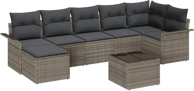 vidaXL Garten-Sofa-Set aus Poly Rattan in Grau mit 8-teiligem Polster-Set und L-Form - Bild 1