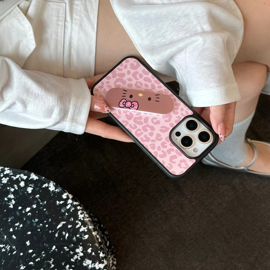 Sanrio Hello Kitty Handyhülle mit Leopardenmuster und Ständer-Halterung für iPhone 17, 16, 15, 14 Pro Max in Pink, stoßfeste Schutzhülle - Bild 4