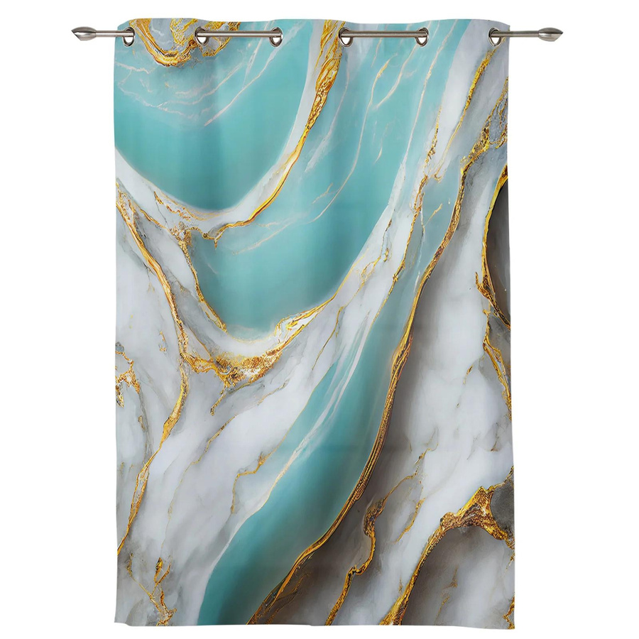 Moderne Vorhänge mit Marmor Textur in Aqua von Household supplies MH, halbtransparent, Breite: 135 cm, Höhe: 60 cm - Bild 1