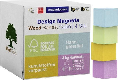 Magnetoplan Magnet Design Wood Cube aus FSC-Holz, farbsortiert, 4 Stück, B/T/H: 20 x 20 x 20 mm - Bild 1