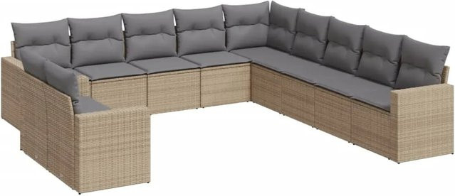 vidaXL 11-tlg Garten-Sofagarnitur in L-Form aus Poly-Rattan mit Kissen in Beige und Grau - Bild 1