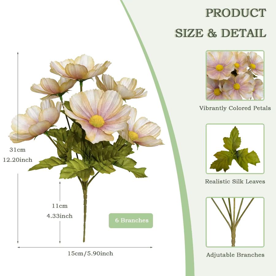 Künstlicher Kosmos-Blumenstrauß aus Seide in Vintage White zur Tischdekoration - Bild 2