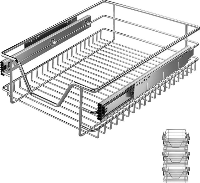 Casaria Teleskopschubladen 3er-Set aus Stahl in Chrom/Silber, Breite: 40 cm, Tiefe: 36 cm, Höhe: 14 cm - Bild 1