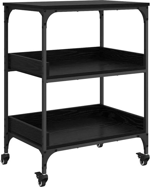 vidaXL Küchentrolley in Schwarz und Eichen-Optik mit Rollen im industriellen Design, B/T/H: 60 x 41 x 80,5 cm - Bild 1