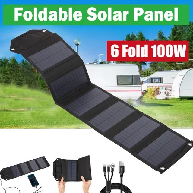 Luxuglow Faltbares Solarpanel mit USB-A und USB-C Anschlüssen, Tragbares Solar-Ladegerät für Outdoor und Camping, Schwarz - Bild 1