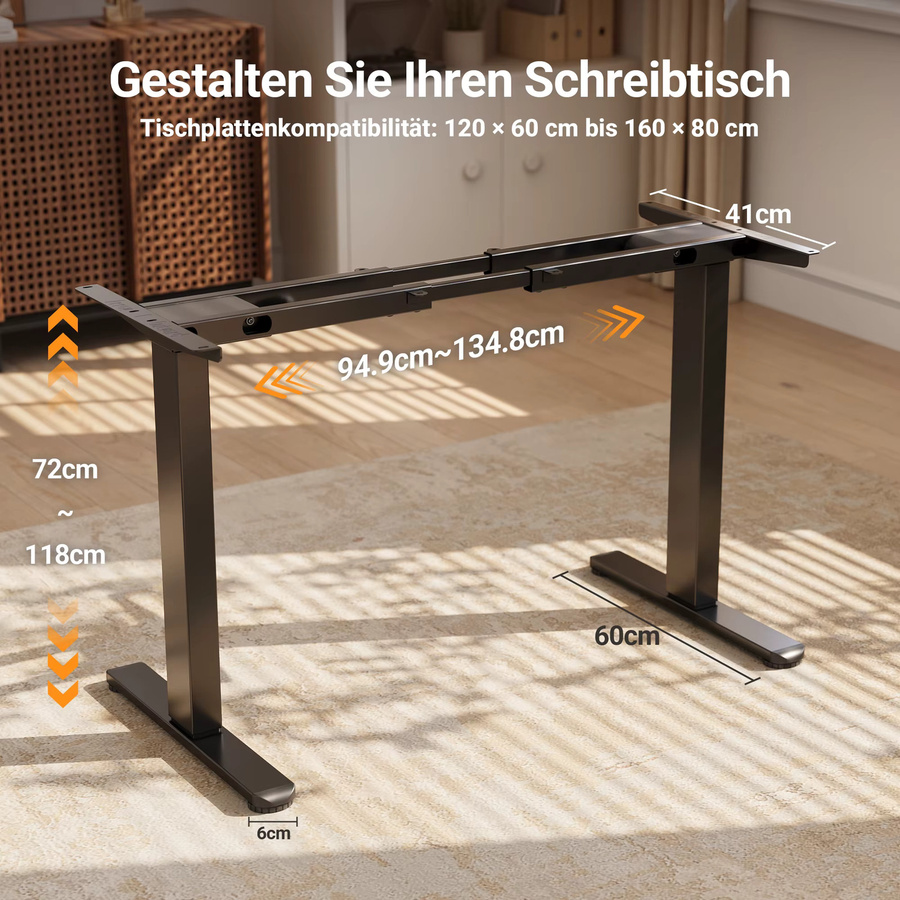 Claiks Elektrisches Schreibtischgestell mit 2 Motoren, Höhenverstellbares Gestell aus Metall mit USB-Buchse und Kabelwanne - Bild 2