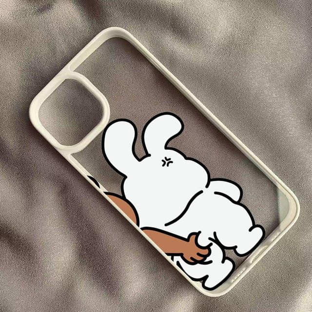Yiran Bag Handyhülle mit Hasen und Bären Design für iPhone 15 Pro Max, iPhone 16, 14, 13, 12, 11, 7, 8 Plus, SE, X, XS, XR in Grau und Transparent - Bild 1