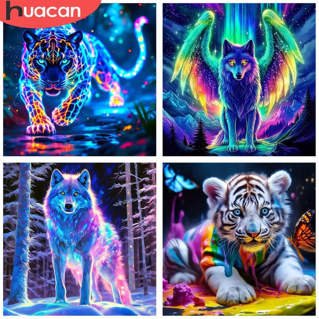 HUACAN Diamantmalerei Neon Panther DIY 5D Diamant Stickerei Kit, Multicolor, B/H: 20 x 20 cm - Bild 1