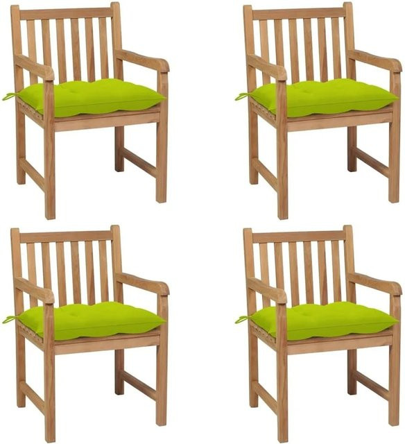 vidaXL Gartenstuhl-Set aus Teak-Massivholz mit hellgrünen Kissen, 4er-Set, braun - Bild 1