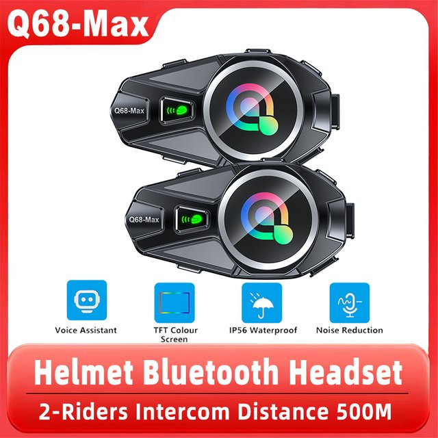 XINOWY Q68-Max Motorradhelm Bluetooth-Headset mit Gegensprechanlage für 2 Fahrer, Musikfreigabe, IP56 wasserdicht und Rauschunterdrückung, Farbe: Schwarz - Bild 1