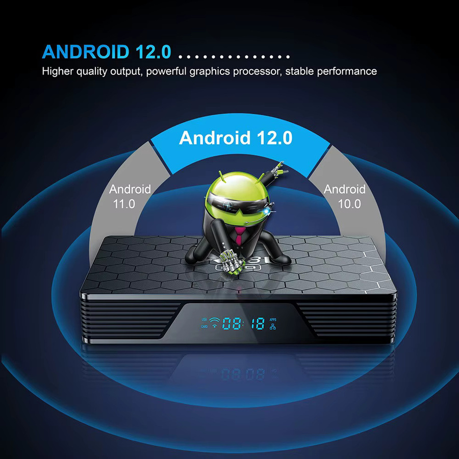 X98H Pro Smart TV Box mit Android 12.0, 6K Auflösung, WiFi6, Bluetooth und Google Sprachassistent, Schwarz - Bild 2