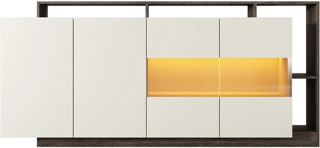 Vente-unique Sideboard Idesia Modern in Dunkel Beige mit integrierter Beleuchtung und gehärtetem Glas, Breite: 200 cm - Bild 1
