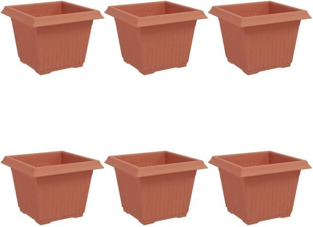 6er Set quadratische Blumentöpfe von vidaXL in Ziegelrot, B/T/H: 23 x 23 x 17,5 cm - Bild 1