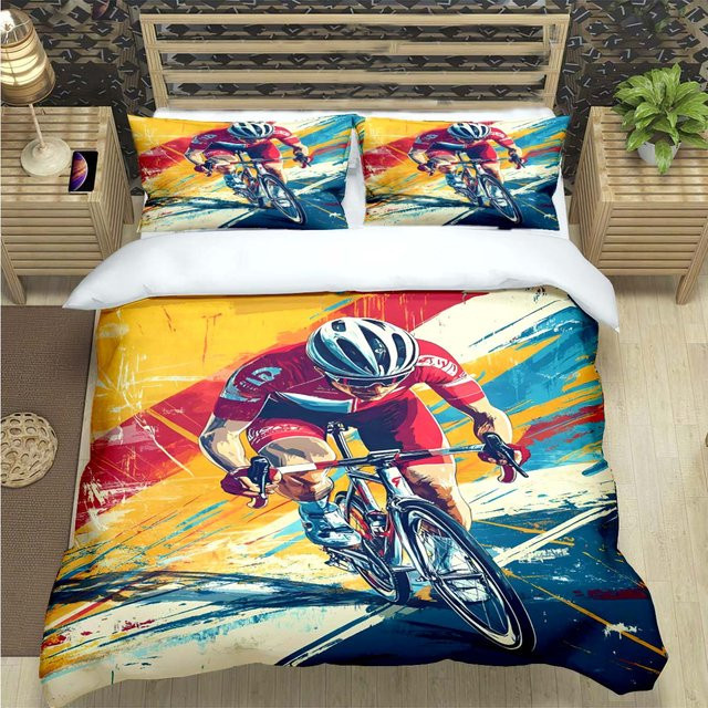 Bettwäsche-Set mit Mountainbike-Motiv von Jessica Chen, Mehrfarbig, B/H: 150 x 200 cm - Bild 1