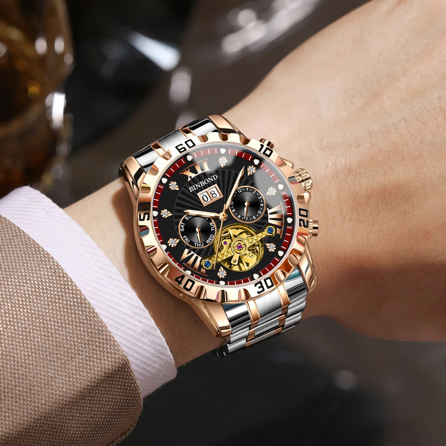 BINBOND Armbanduhr, Automatik, Edelstahl, Schwarz, Herren - Bild 5