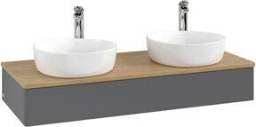 V&B Antao Waschtischunterschrank mit LED-Beleuchtung, Wandmontage, Eiche Honig lackiert, B: 120 cm, T: 50 cm, H: 19 cm - Bild 1