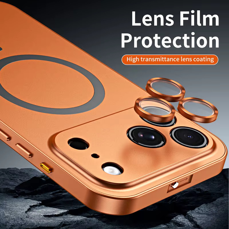 ELVEV Magnethülle für iPhone 17 Pro Max in Orange mit Anti-Fingerabdruck-Legierung, Schnappverschluss und Linsenringschutz - Bild 3