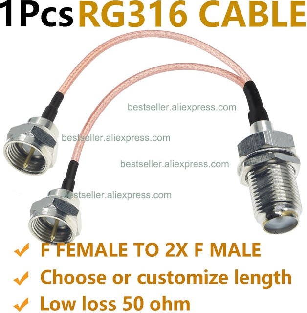 RFProMaker RG316 F-Buchse auf Dual F-Stecker 3-Wege Y-Typ Pigtail Splitter Koaxial-Adapter für Antennen und Kabelverlängerungen - Bild 1