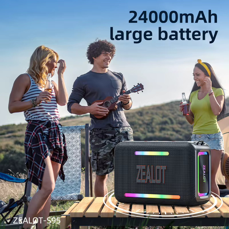 Zealot S95 Tragbarer Bluetooth-Lautsprecher mit 120W Hochleistung, Wasserdicht, RGB-Farblicht und 360° Stereo Surround in Schwarz - Bild 5