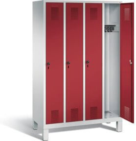 C+P Garderobenschrank Evolo aus Stahl mit 4 Abteilen, Front Rubinrot, Korpus Lichtgrau, H x B x T: 185 x 119 x 50 cm - Bild 1