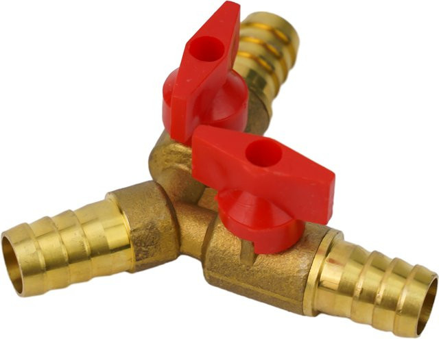 Vibratite 3-Wege-Kugelhahn aus Messing mit 12mm Schlauchanschluss für Kraftstoff, Luft, Wasser und Gas in gebürstetem Messing - Bild 1