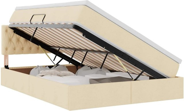 vidaXL Aufbewahrungsbett mit Matratze in Beige, B/T/H: 140 x 190 x 44 cm - Bild 1