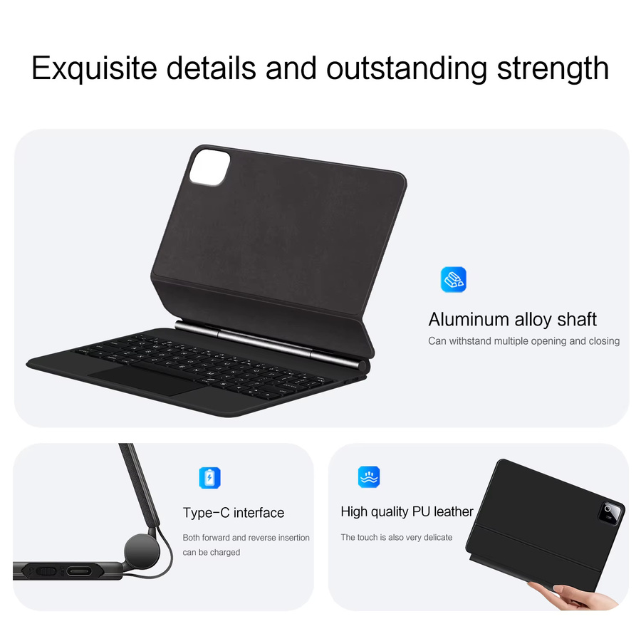 Beleuchtete Smart Keyboard Hülle für Xiaomi Pad 8 und Pad 7 Pro, 11,2 Zoll, Schwarz - Bild 5