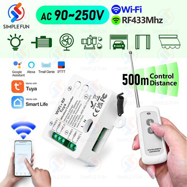 Tuya WiFi RF Smart Switch 2-Kanal Relais in Weiß zur Steuerung von Licht und Garagentor, kompatibel mit Alexa und Google Assistant - Bild 1