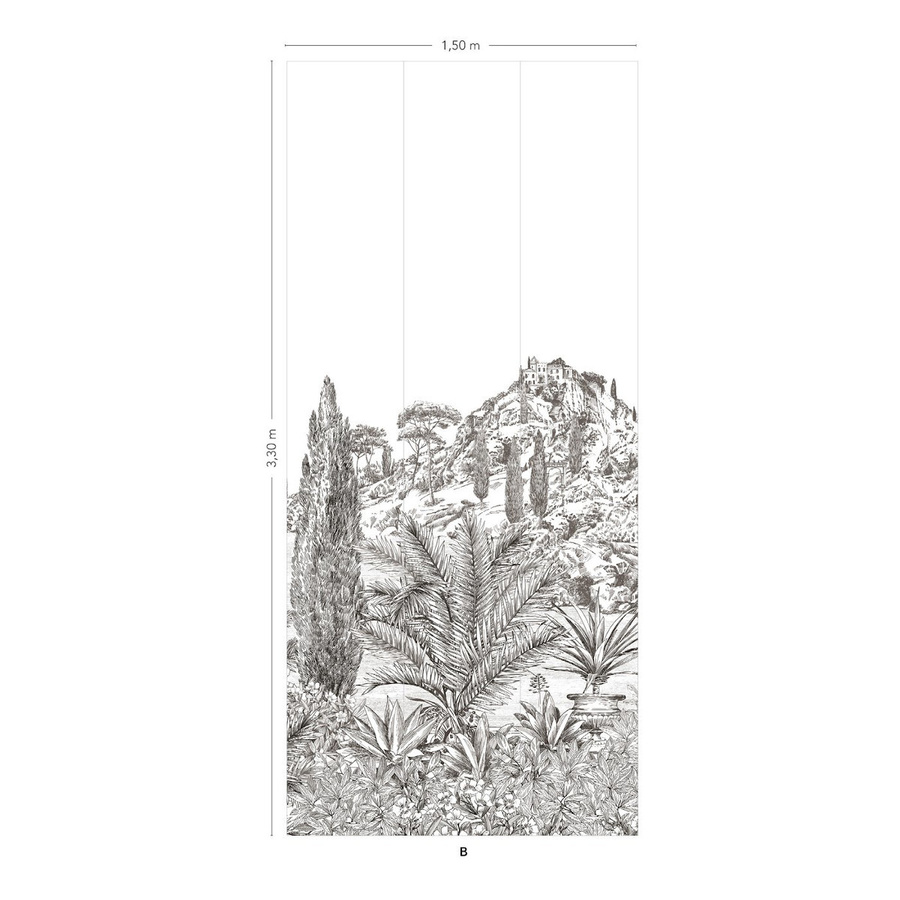 Isidore Leroy Mural Cyprcs Tapete mit mediterranem Blumenmuster in Grau und Weiß - Bild 1