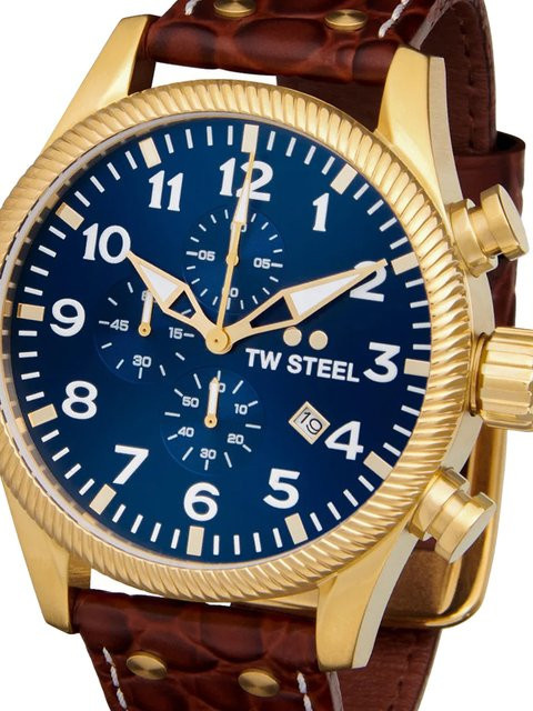 TW Steel Chronograph, Quarz, Edelstahl, Blau, Leder, 48 mm, Herren - Bild 1