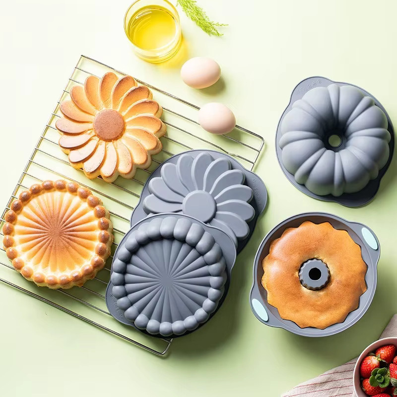 Silikon-Kuchenform in Sonnenblumen-Design, graue Backform für Mousse und Kuchen, hochtemperaturbeständig - Bild 2