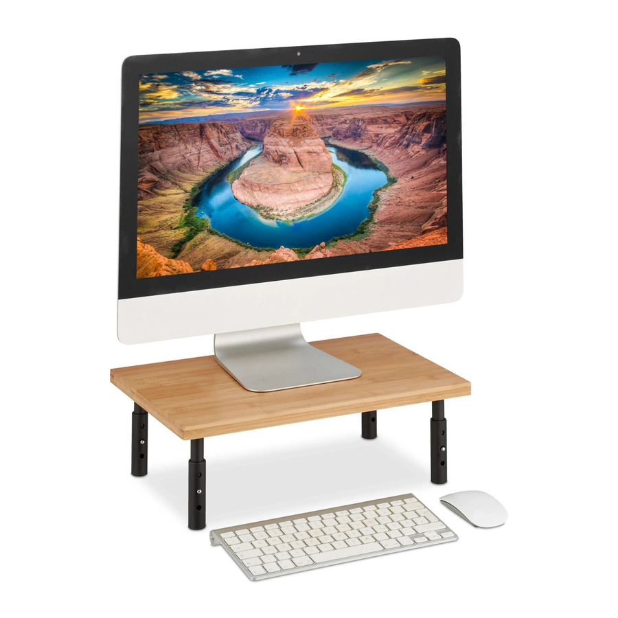 Relaxdays Monitorständer aus Bambus und Edelstahl in Schwarz und Natur, höhenverstellbar, B/T/H: 42 x 26,5 x 16 cm - Bild 2