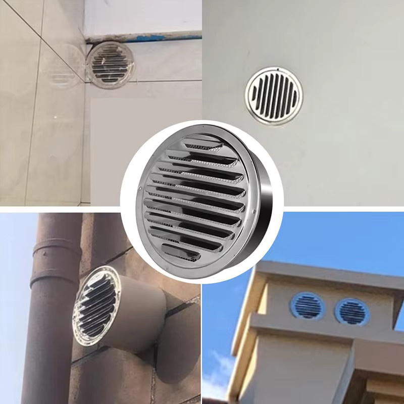 Rundes Lüftungsgitter aus Edelstahl in Silber als Außenwand-Luftauslassgitter mit Insektenschutz für Rohrleitungen - Bild 3