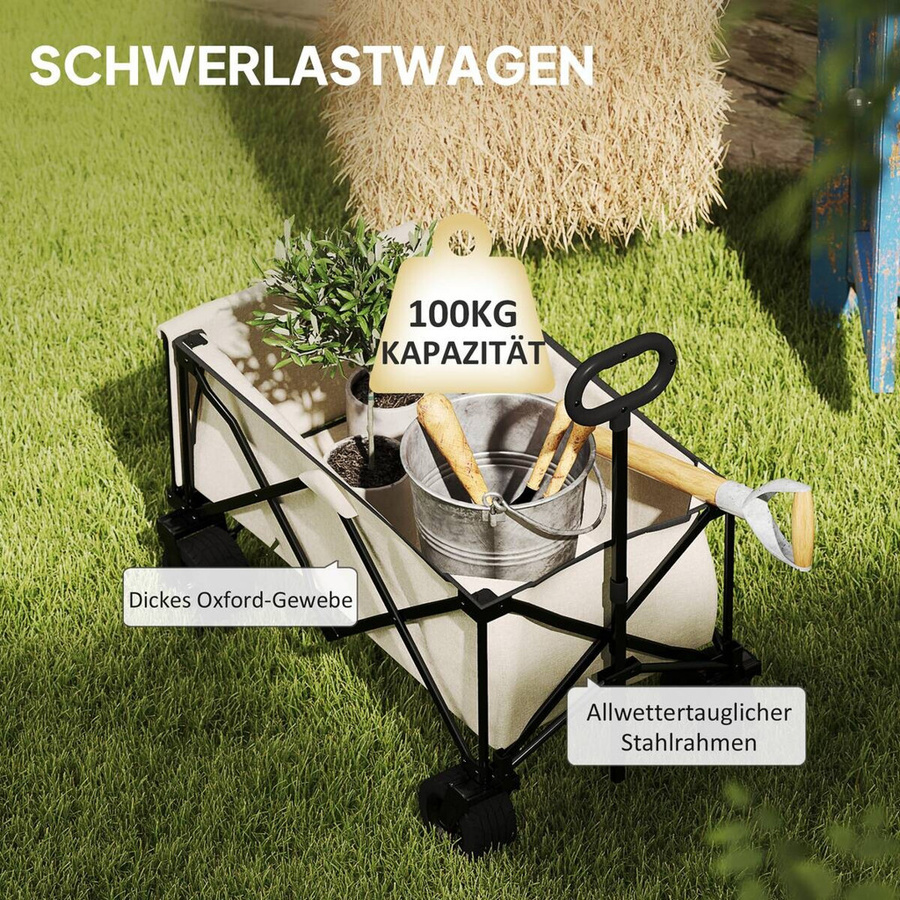 Outsunny Gartenwagen aus Polyester und Stahl in Beige B/H/L: 48 x 92 x 90 cm - Bild 2