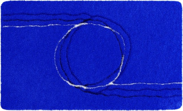 Bolia Badematte rund in Blau mit grafischem Design, waschbar und fußbodenheizungstauglich - Bild 1