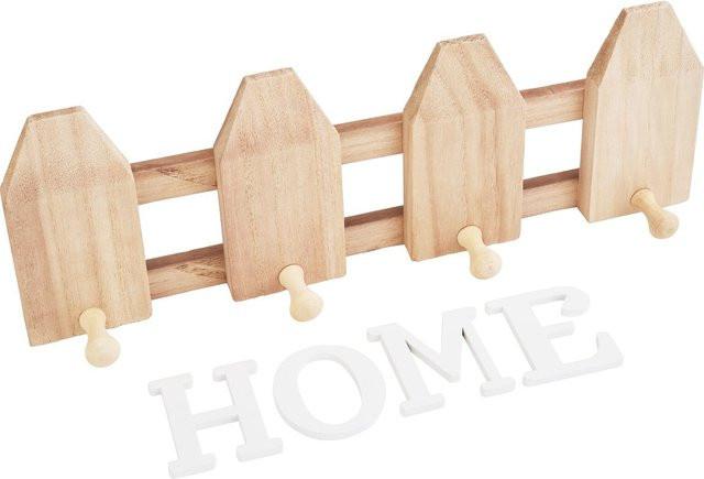 VBS Wandgarderobe Häuser aus Holz in Beige, B/T/H: 37,5 x 13,0 x 5,5 cm - Bild 1