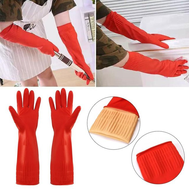 Wasserdichte Schutzhandschuhe aus Latex in Rot, chemikalienbeständig und säure sowie ölbeständig, extra lang und dick - Bild 1