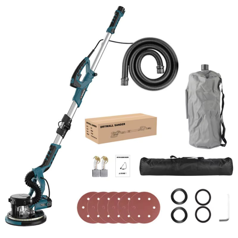 Trockenbau-Schleifmaschine mit 1390W und 6 variablen Geschwindigkeiten in Blau und Kupfer, Teleskop-Wandpolierer mit 360° LED-Beleuchtung und Staubabsaugsystem - Bild 7