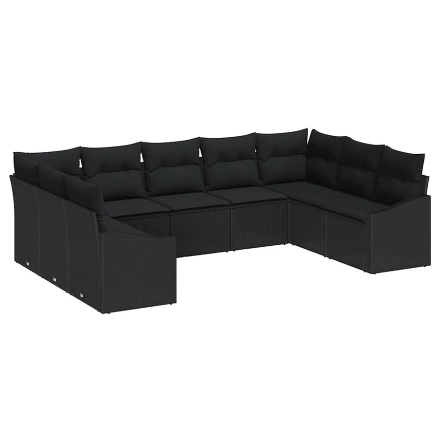 vidaXL Garten-Sofa-Set 9-teilig aus Polyrattan in Schwarz mit Polsterung und Armlehnen in U-Form - Bild 2