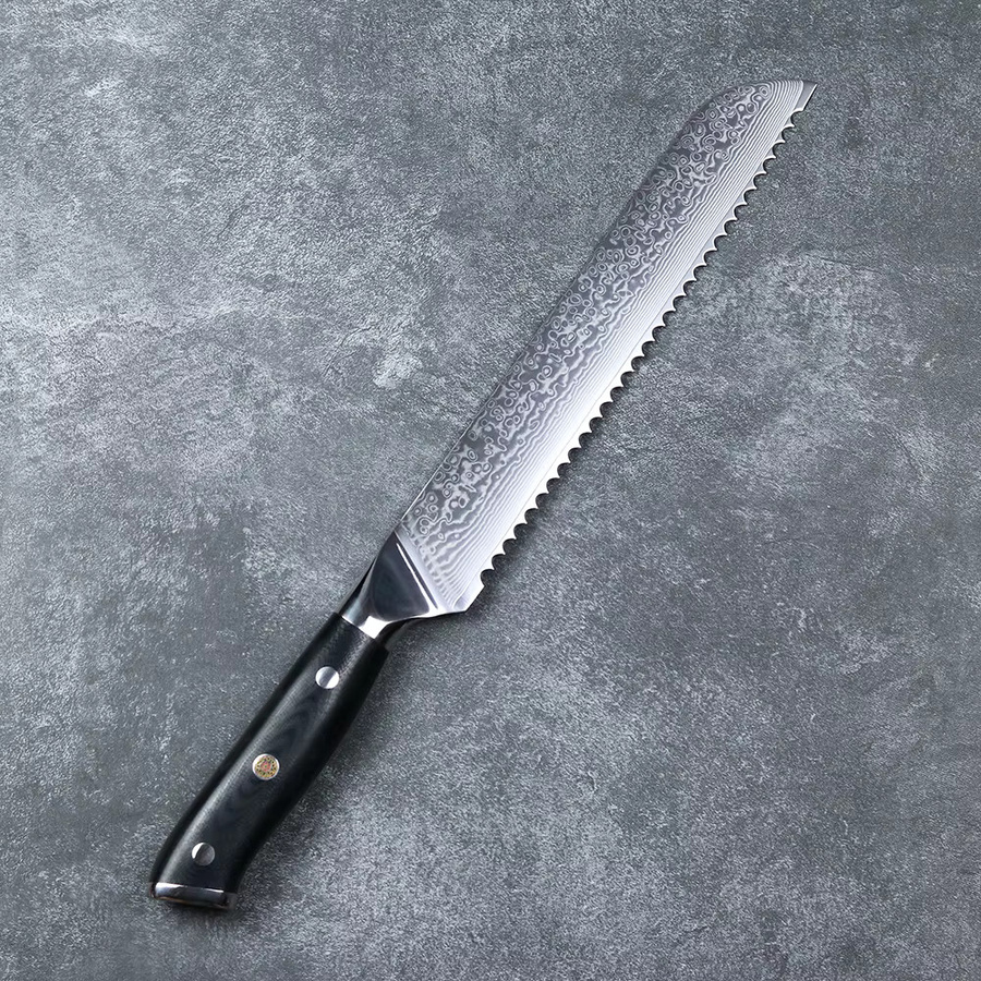 JUMCSONG Brotmesser aus Damaststahl mit 67 Lagen, 8 Zoll, Schwarz - Bild 2