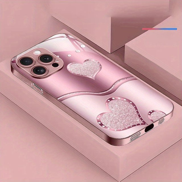 Handyhülle mit Liebesherz-Muster aus gehärtetem Glas für Samsung Galaxy A-Serie in Pink (kompatibel mit A14, A15, A16, A24, A25, A26, A34, A36, A40e, A54, A55, A56, A73 4G/5G) - Bild 1