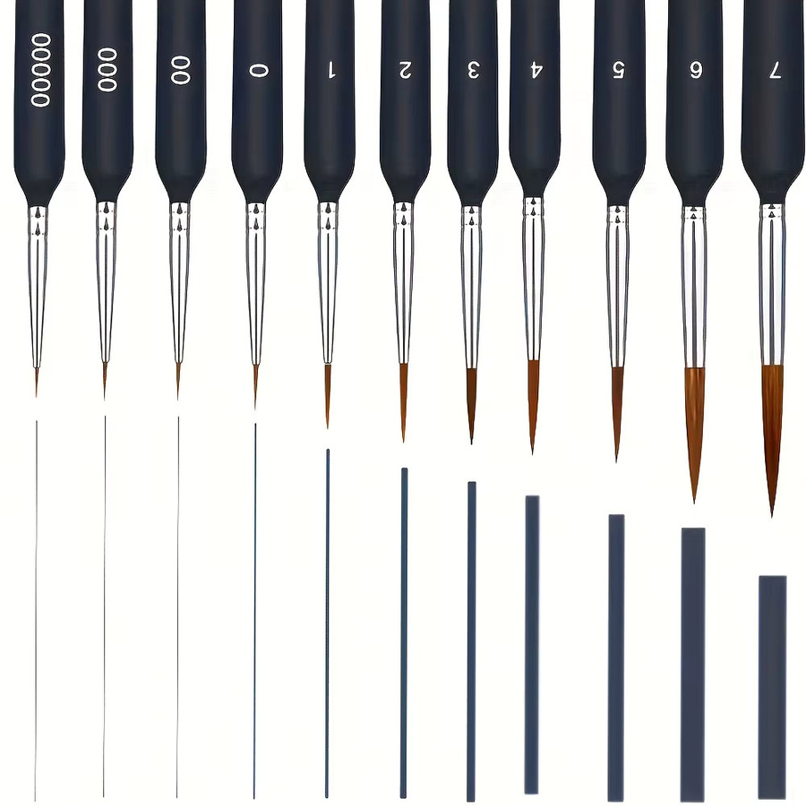 11/22-teiliges professionelles Feinlinien-Malpinsel-Set in Schwarz für Aquarell-, Ölmalerei und Töpferei - Bild 2